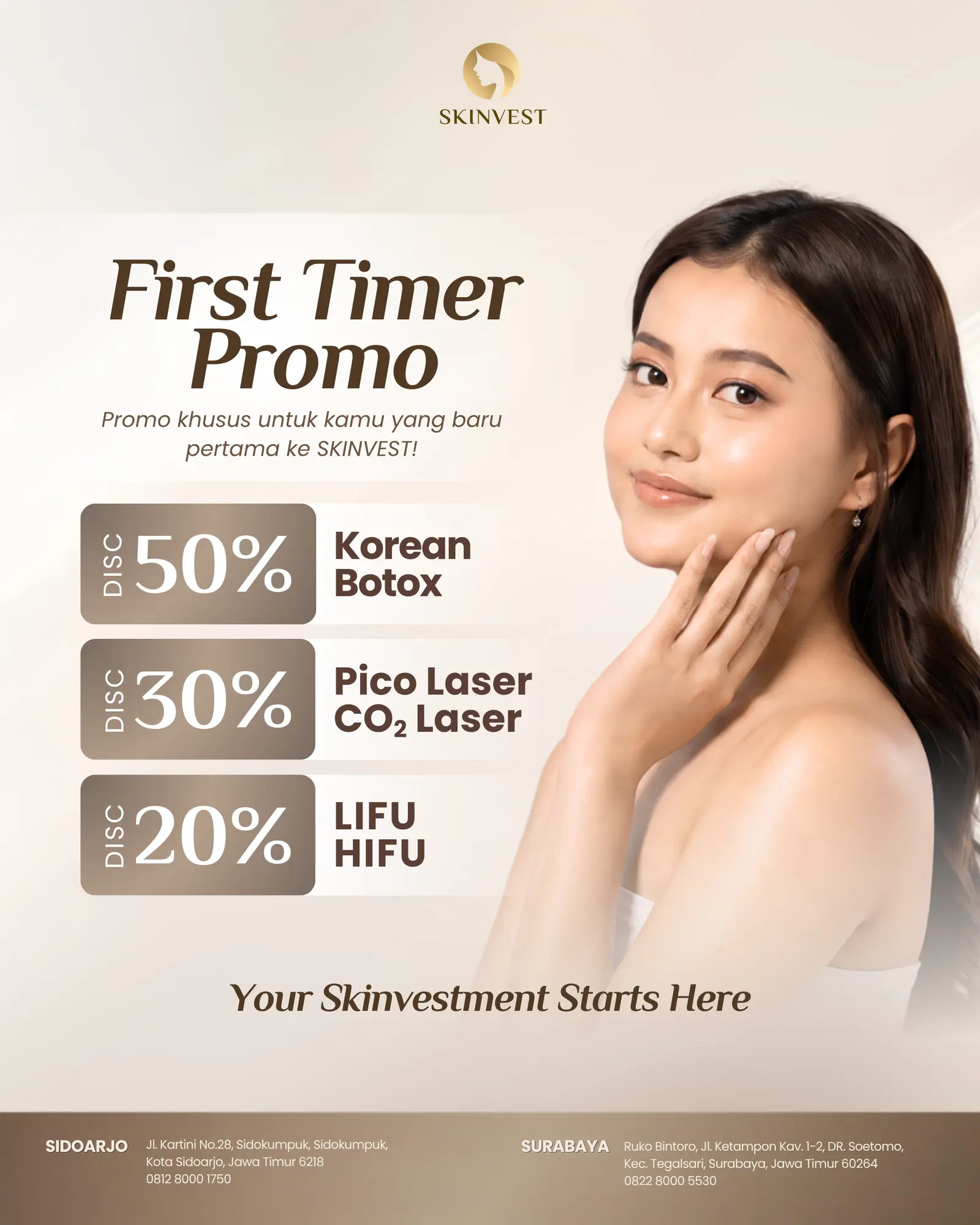 Desain promo Skinvest: First Timer Promo